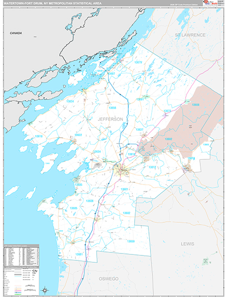 Watertown-Fort Drum, NY Metro Area Wall Map